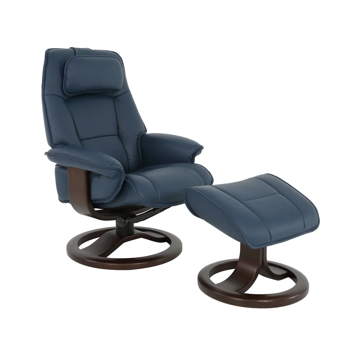 Admiral R Manual Recliner with Foot Stool Soft Leather: Sl 291 Blue Beech Wood Walnut (Small) by Fjords