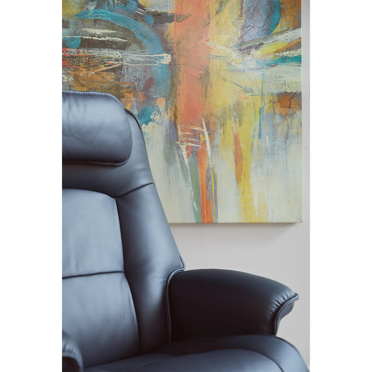 Admiral R Manual Recliner with Foot Stool Soft Leather: Sl 291 Blue Beech Wood Walnut (Small) by Fjords - Image 4