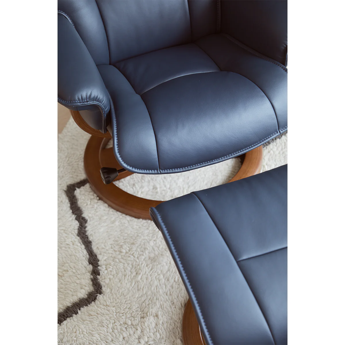 Admiral R Manual Recliner with Foot Stool Soft Leather: Sl 291 Blue Beech Wood Walnut (Small) by Fjords - Image 5